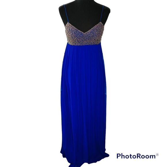 Aidan Mattox Niteline Silver Beaded Bodice Gown, Electric Blue - Picture 2 of 13
